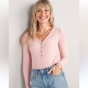 Fitted Long-Sleeve Rib-Knit Henley Top